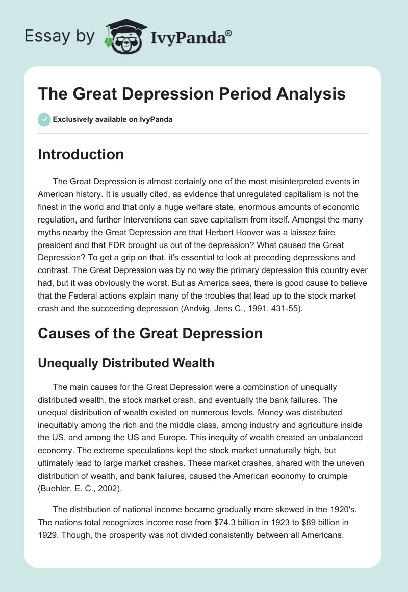 The Great Depression Period Analysis. Page 1
