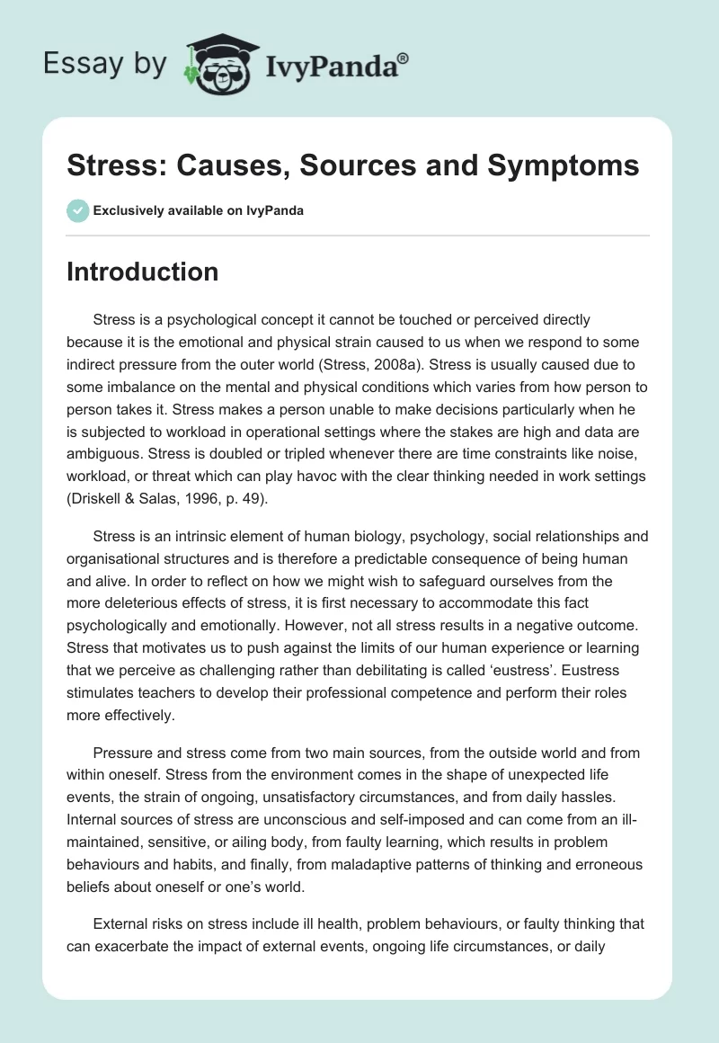Stress: Causes, Sources and Symptoms. Page 1