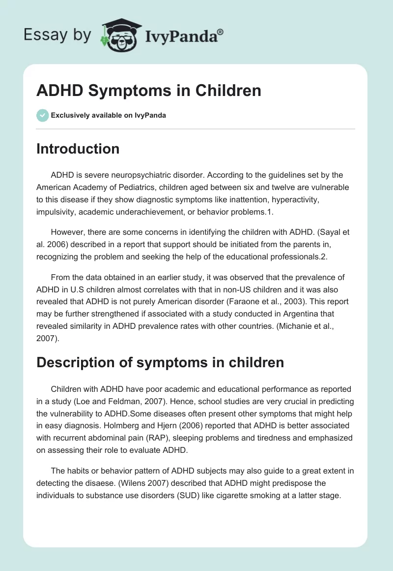 ADHD Symptoms in Children. Page 1