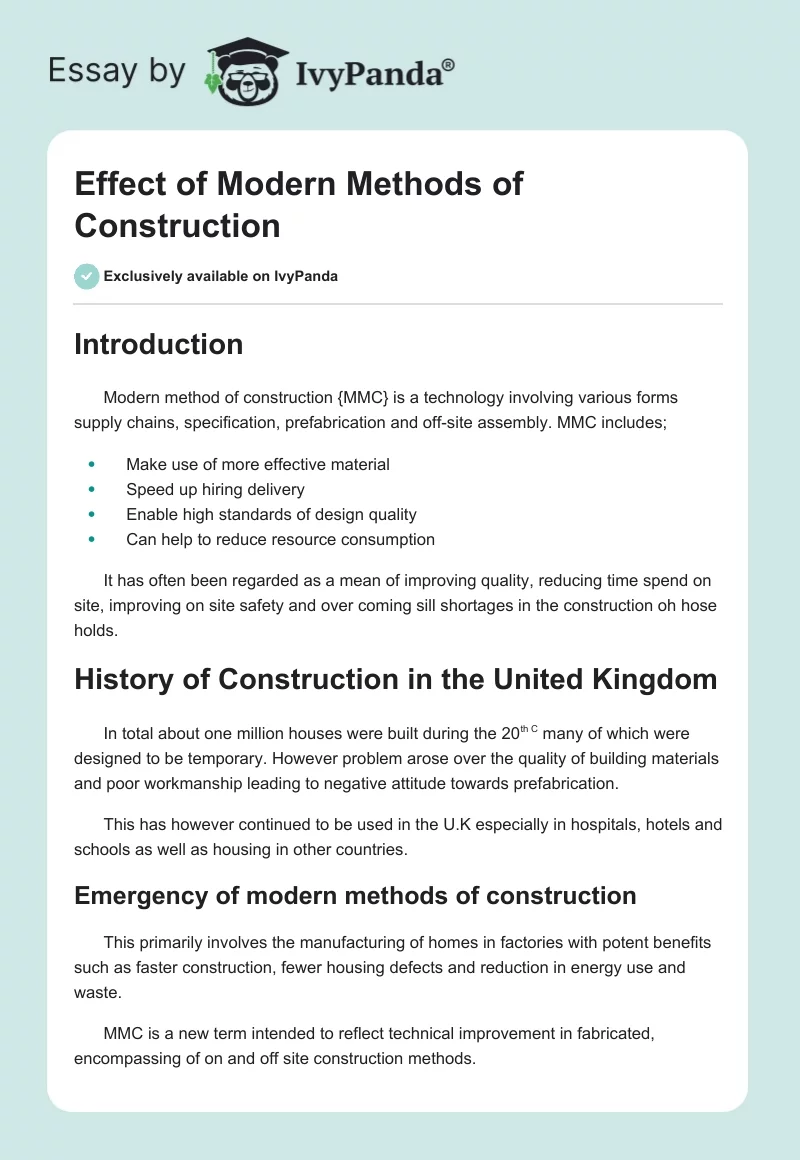 Effect of Modern Methods of Construction. Page 1