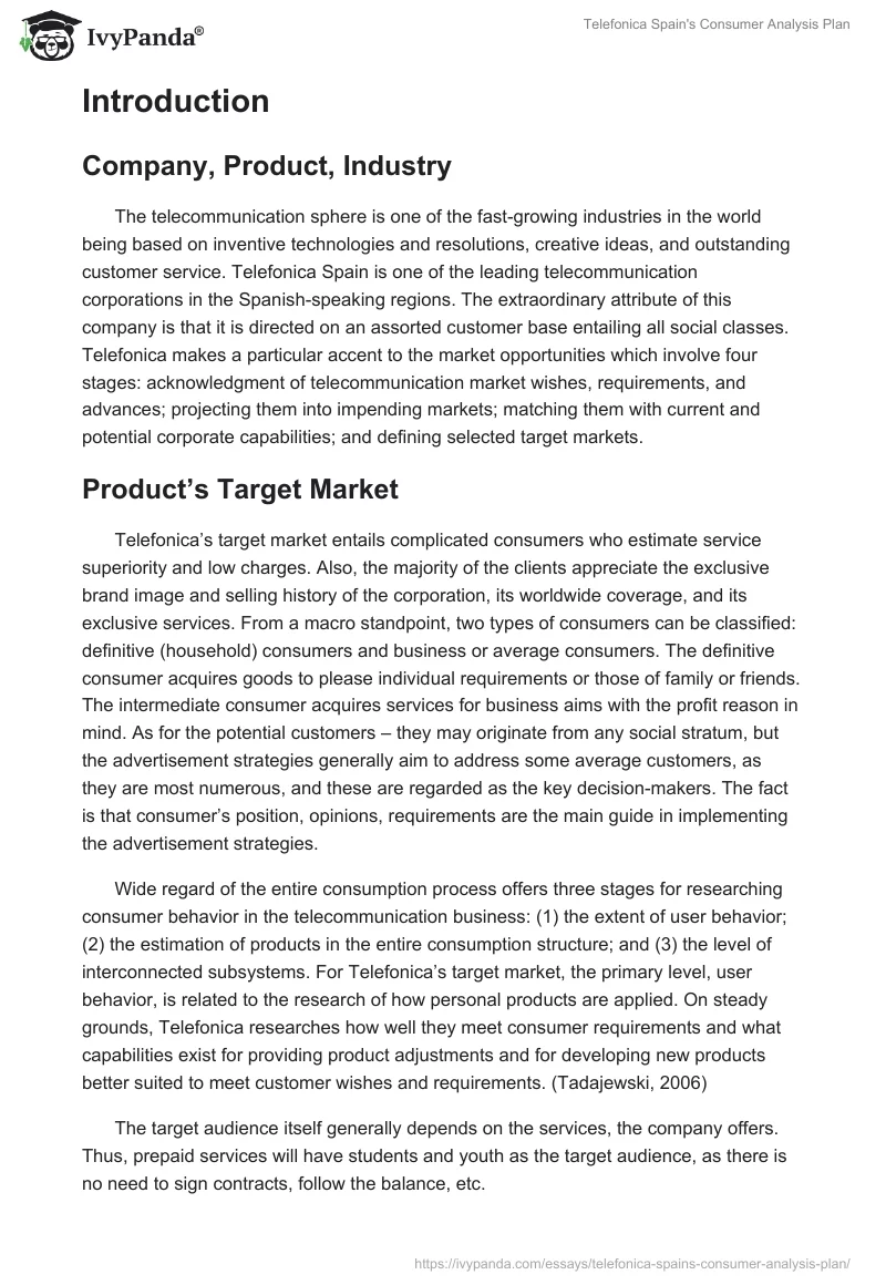 Telefonica Spain's Consumer Analysis Plan. Page 2