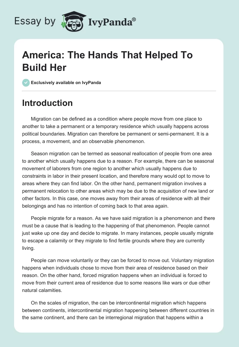 America: The Hands That Helped To Build Her. Page 1