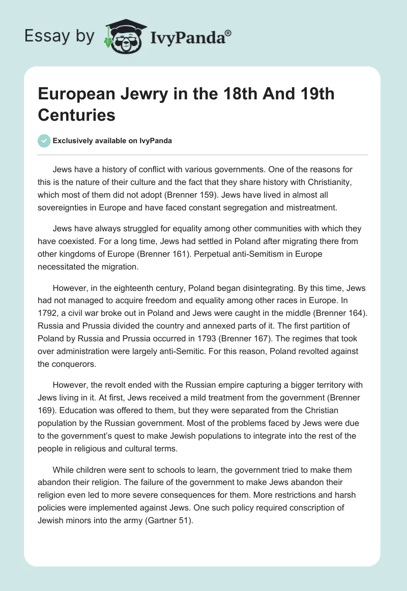 European Jewry in the 18th And 19th Centuries. Page 1