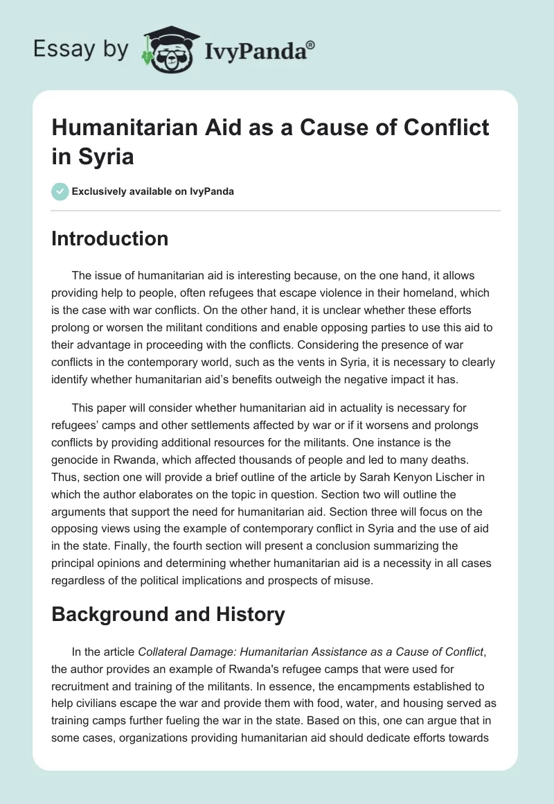 Humanitarian Aid as a Cause of Conflict in Syria. Page 1