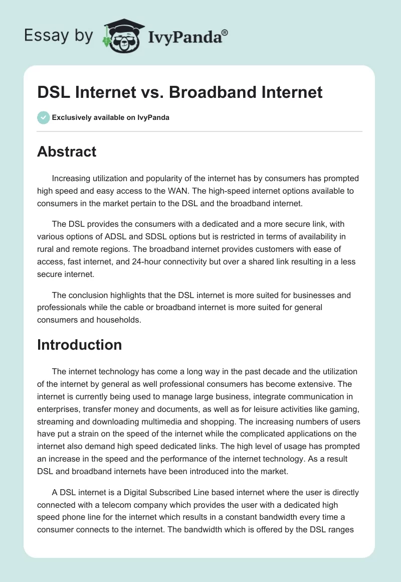 DSL Internet vs. Broadband Internet. Page 1