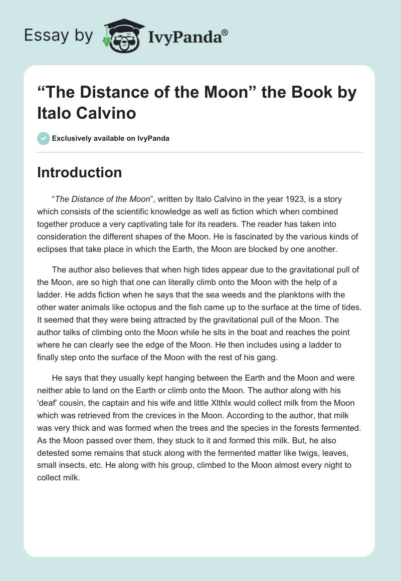 “The Distance of the Moon” the Book by Italo Calvino. Page 1