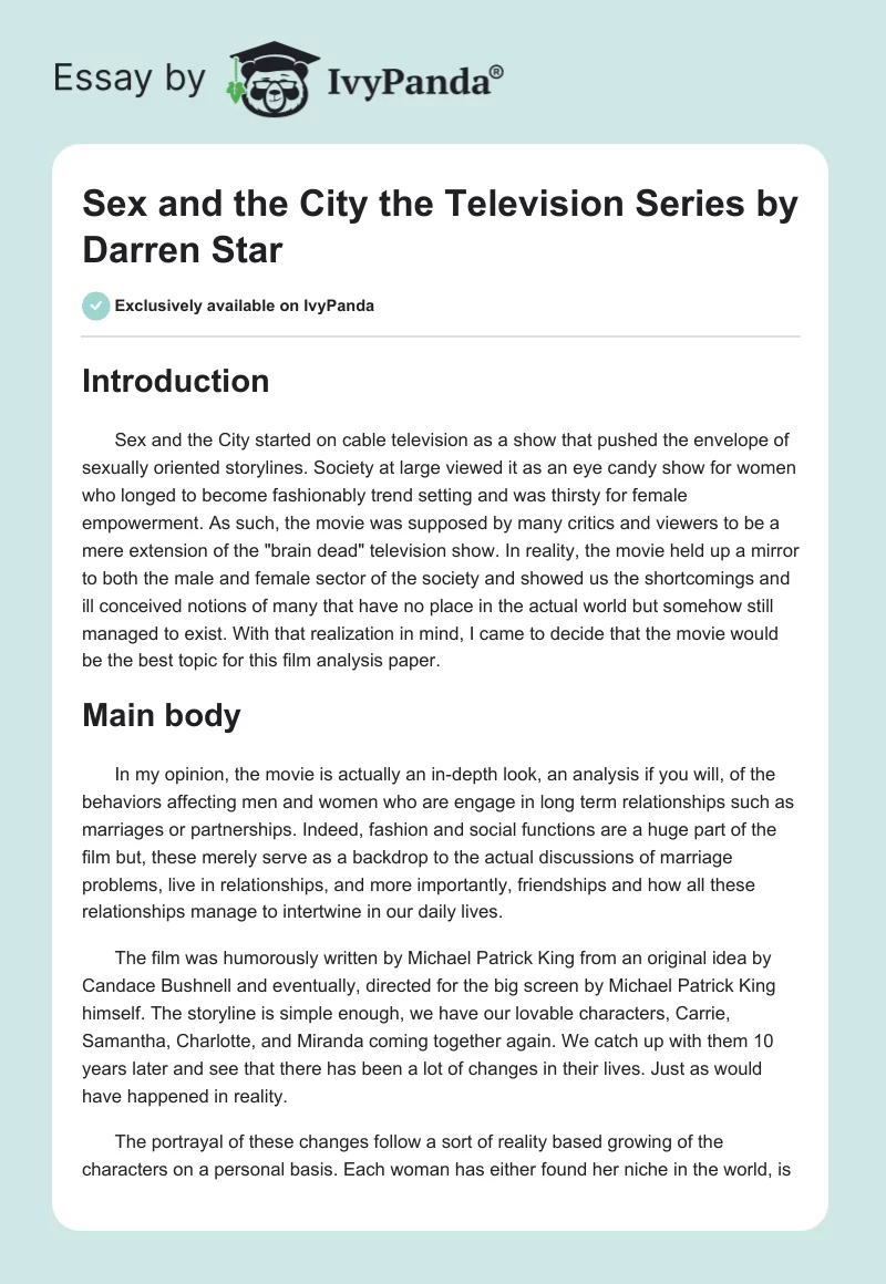 "Sex and the City" the Television Series by Darren Star. Page 1