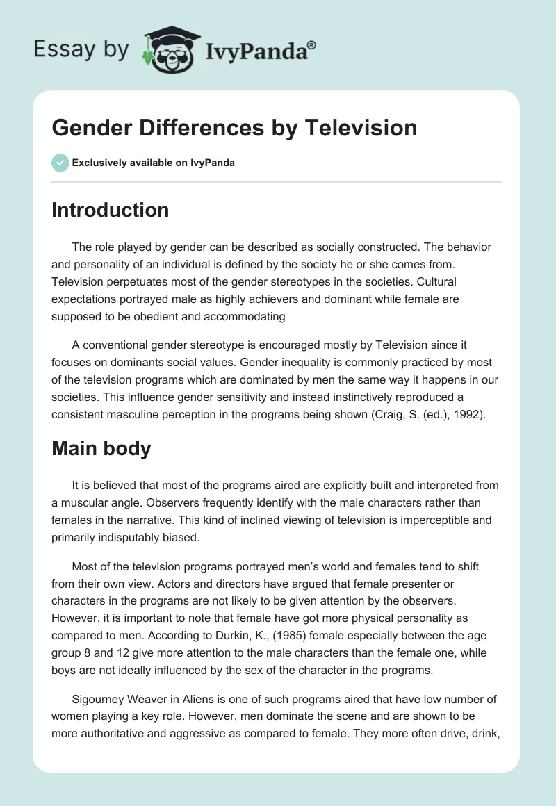 Gender Differences by Television. Page 1