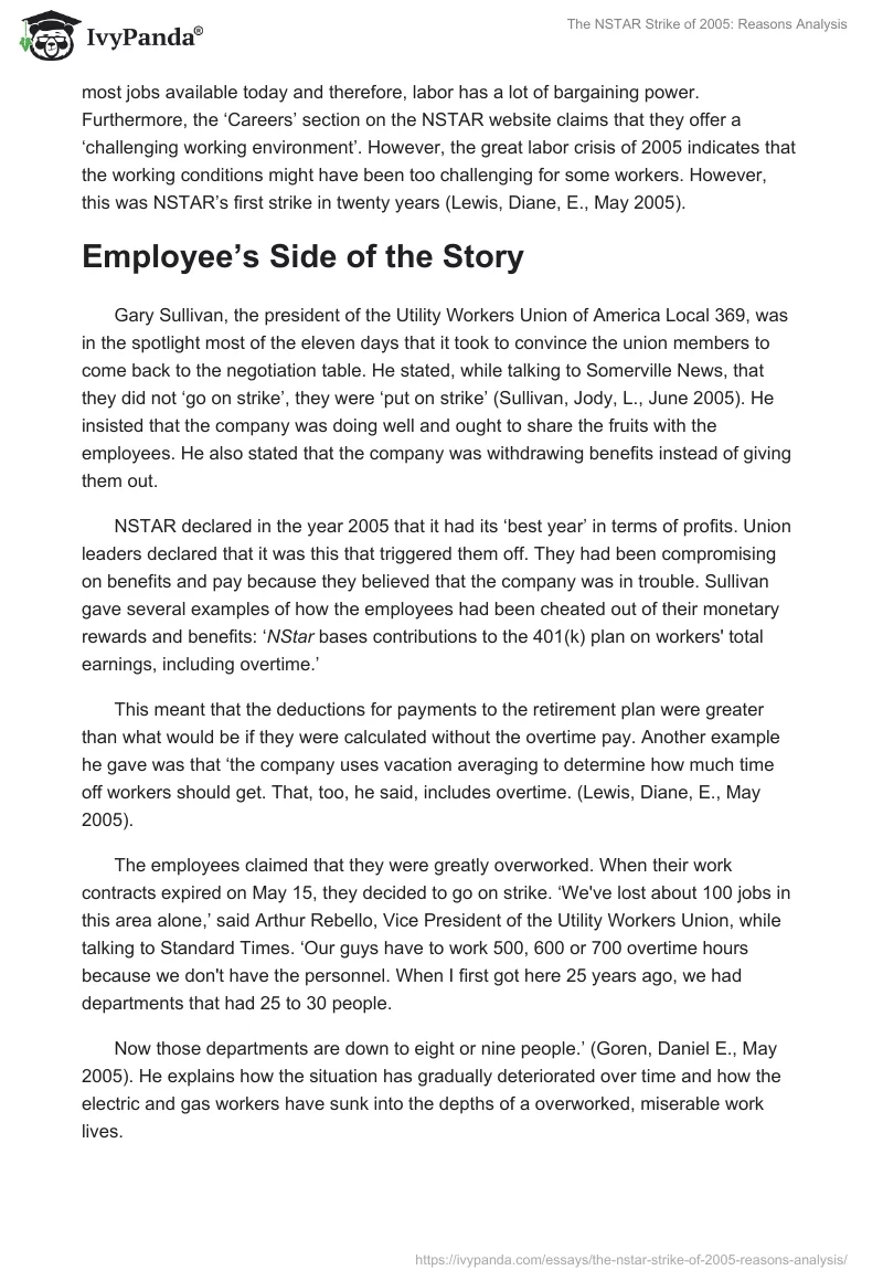 The NSTAR Strike of 2005: Reasons Analysis. Page 2