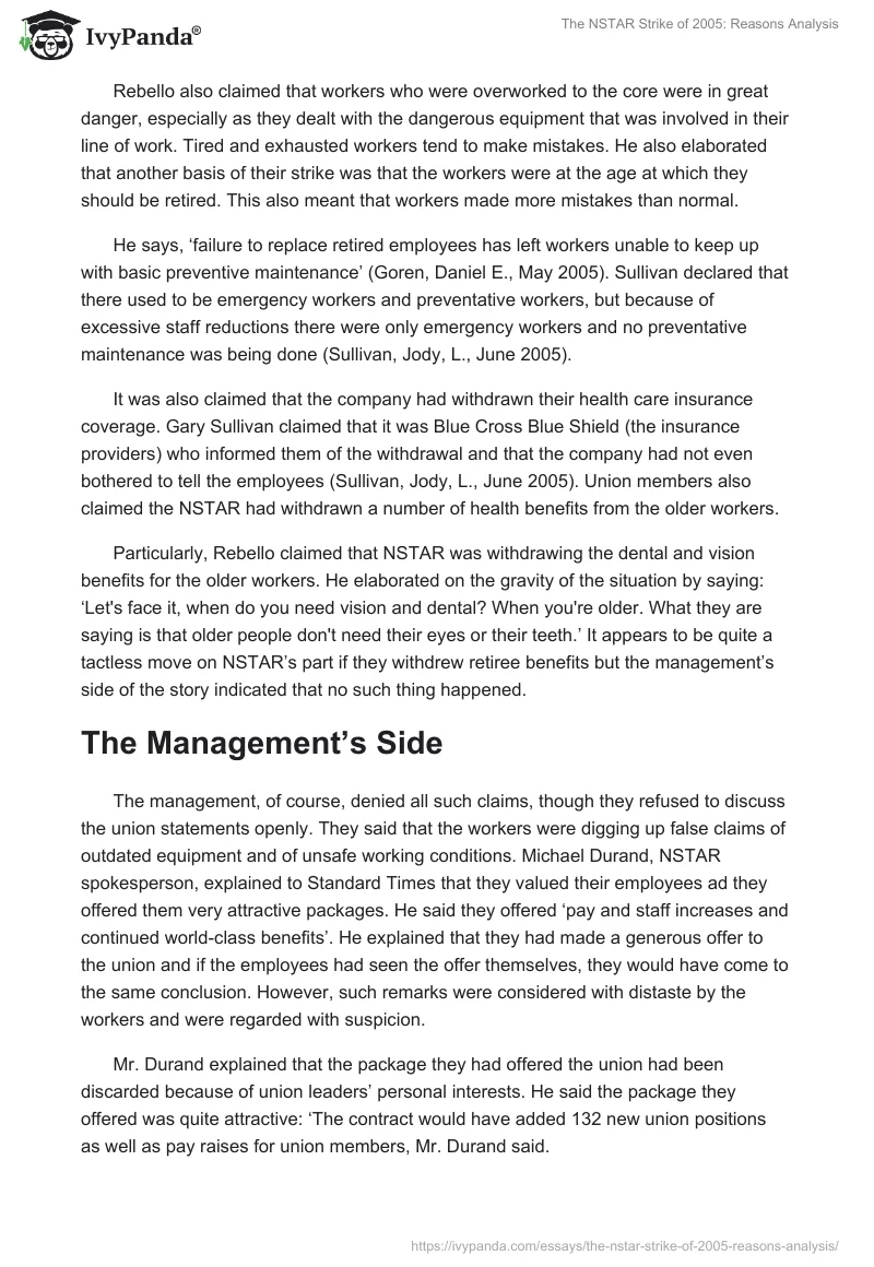 The NSTAR Strike of 2005: Reasons Analysis. Page 3