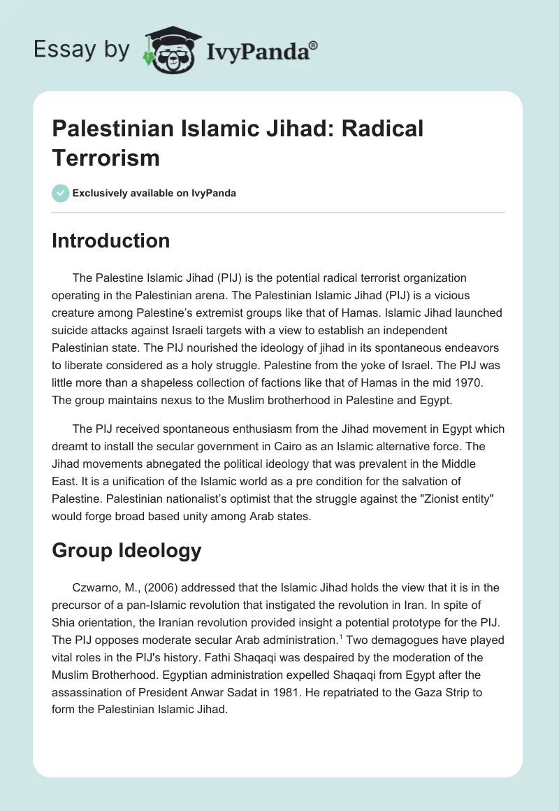 Palestinian Islamic Jihad: Radical Terrorism. Page 1