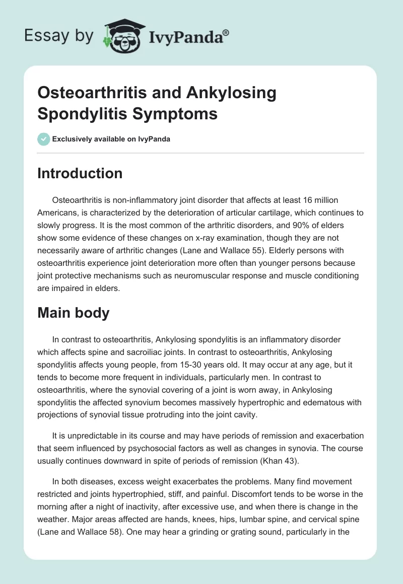 Osteoarthritis and Ankylosing Spondylitis Symptoms. Page 1