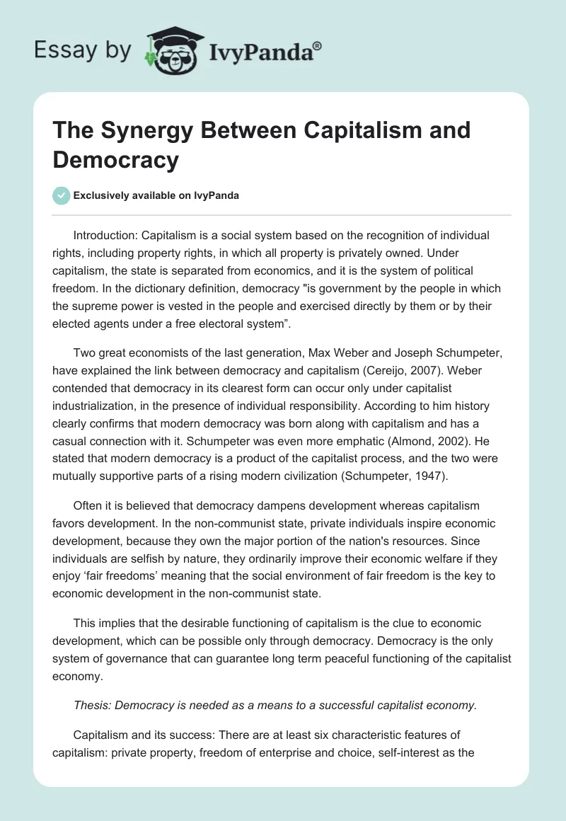 The Synergy Between Capitalism and Democracy. Page 1