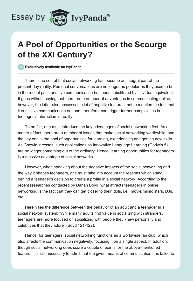 A Pool of Opportunities or the Scourge of the XXI Century?. Page 1
