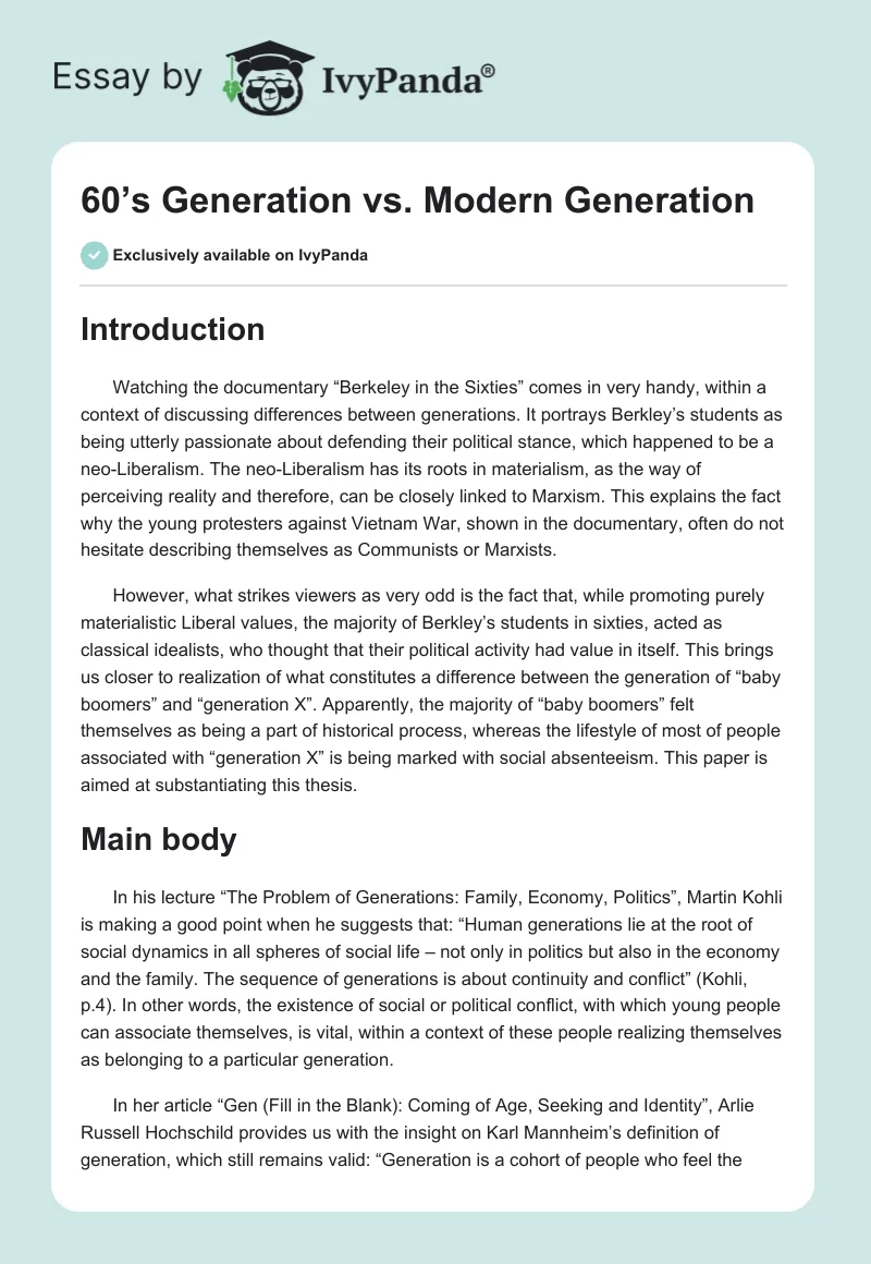 60’s Generation vs. Modern Generation. Page 1