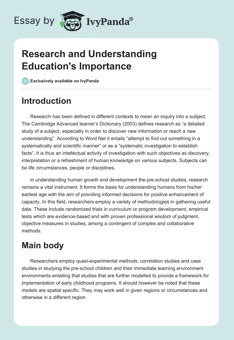 Research and Understanding Education's Importance. Page 1