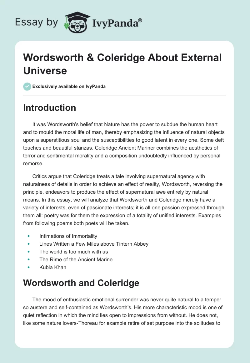 Wordsworth & Coleridge About External Universe. Page 1