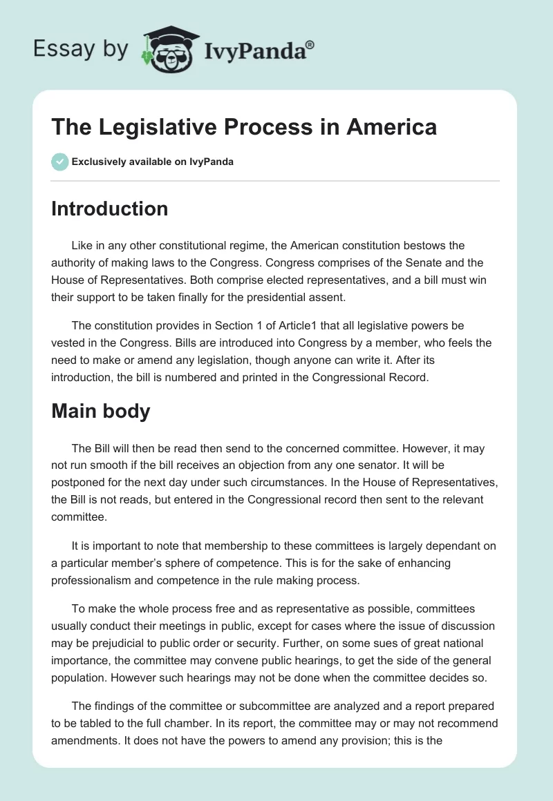The Legislative Process in America. Page 1