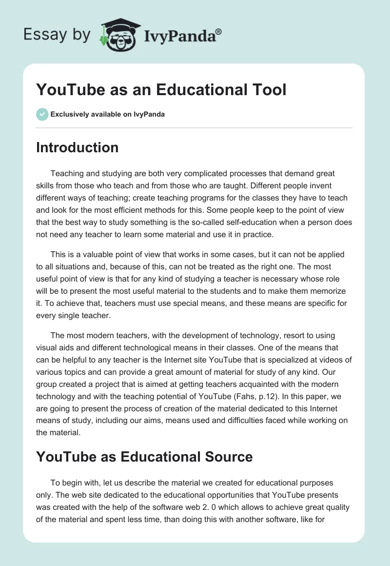 YouTube as an Educational Tool. Page 1