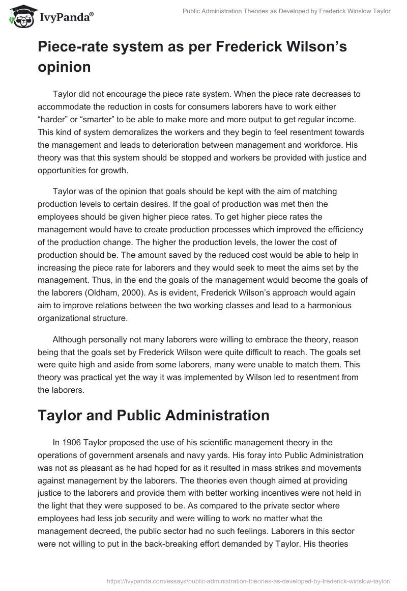 Public Administration Theories as Developed by Frederick Winslow Taylor. Page 3
