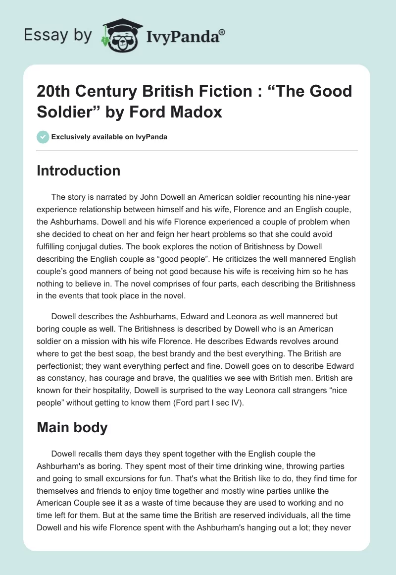 20th Century British Fiction : “The Good Soldier” by Ford Madox. Page 1