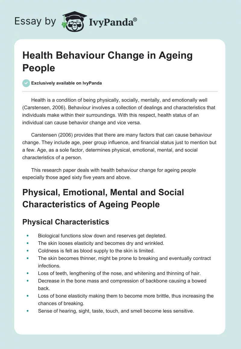 Health Behaviour Change in Ageing People. Page 1