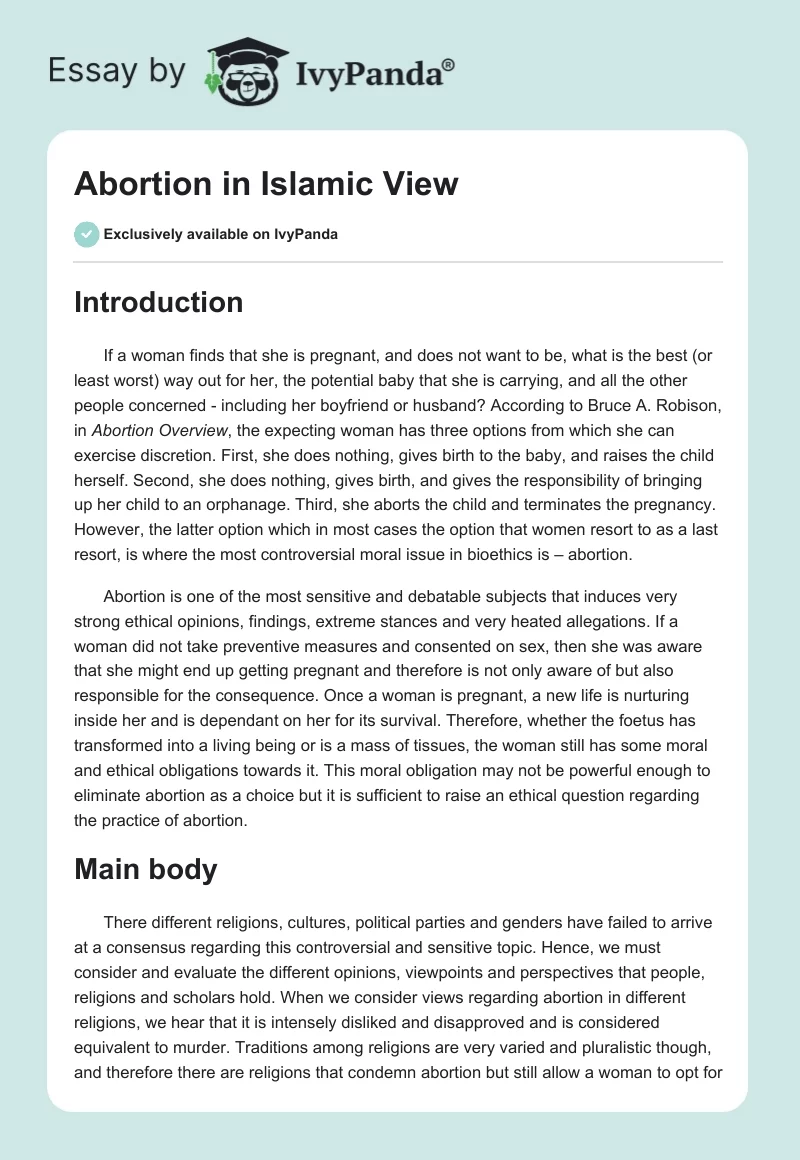 Abortion in Islamic View. Page 1