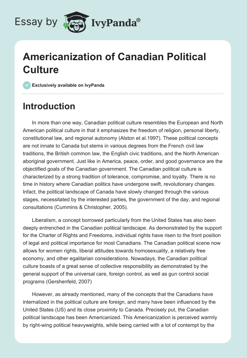 Americanization of Canadian Political Culture. Page 1