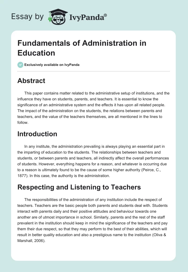 Fundamentals of Administration in Education. Page 1