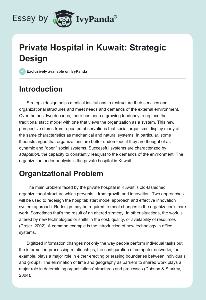 Private Hospital in Kuwait: Strategic Design. Page 1