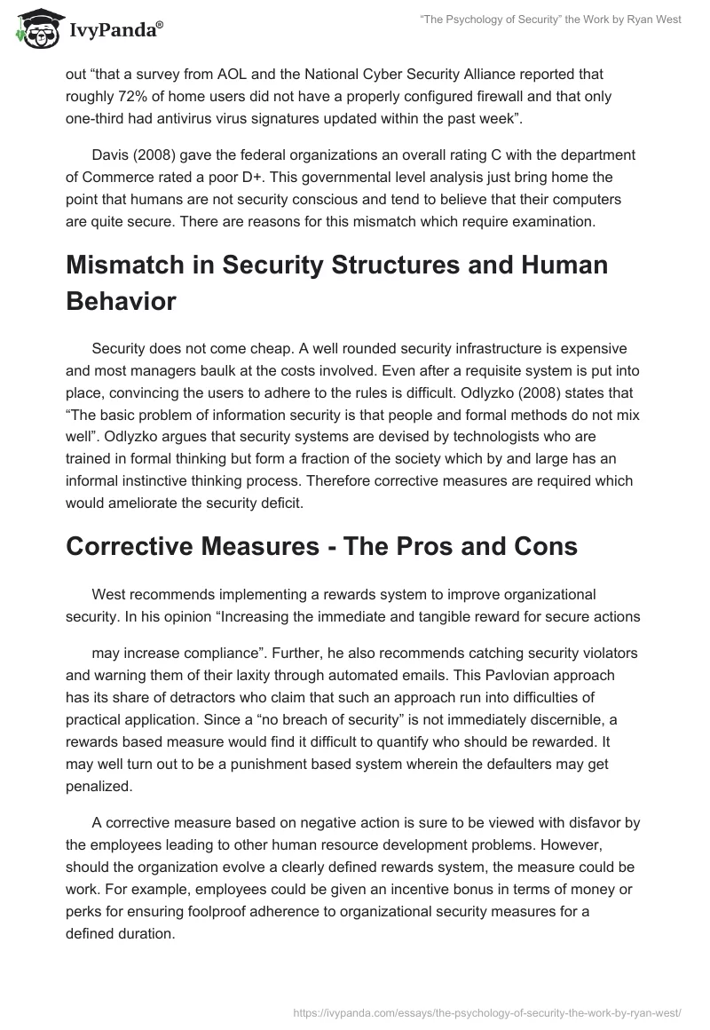 “The Psychology of Security” the Work by Ryan West. Page 3