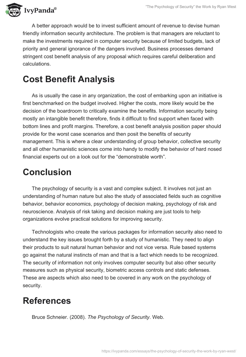 “The Psychology of Security” the Work by Ryan West. Page 4