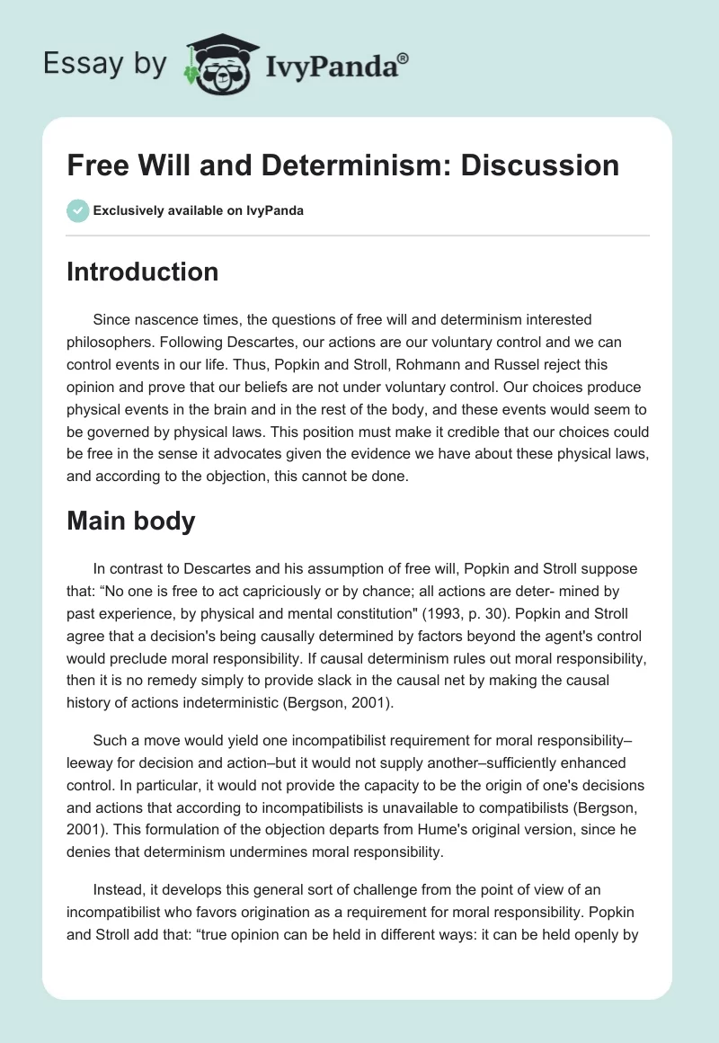 Free Will and Determinism: Discussion. Page 1
