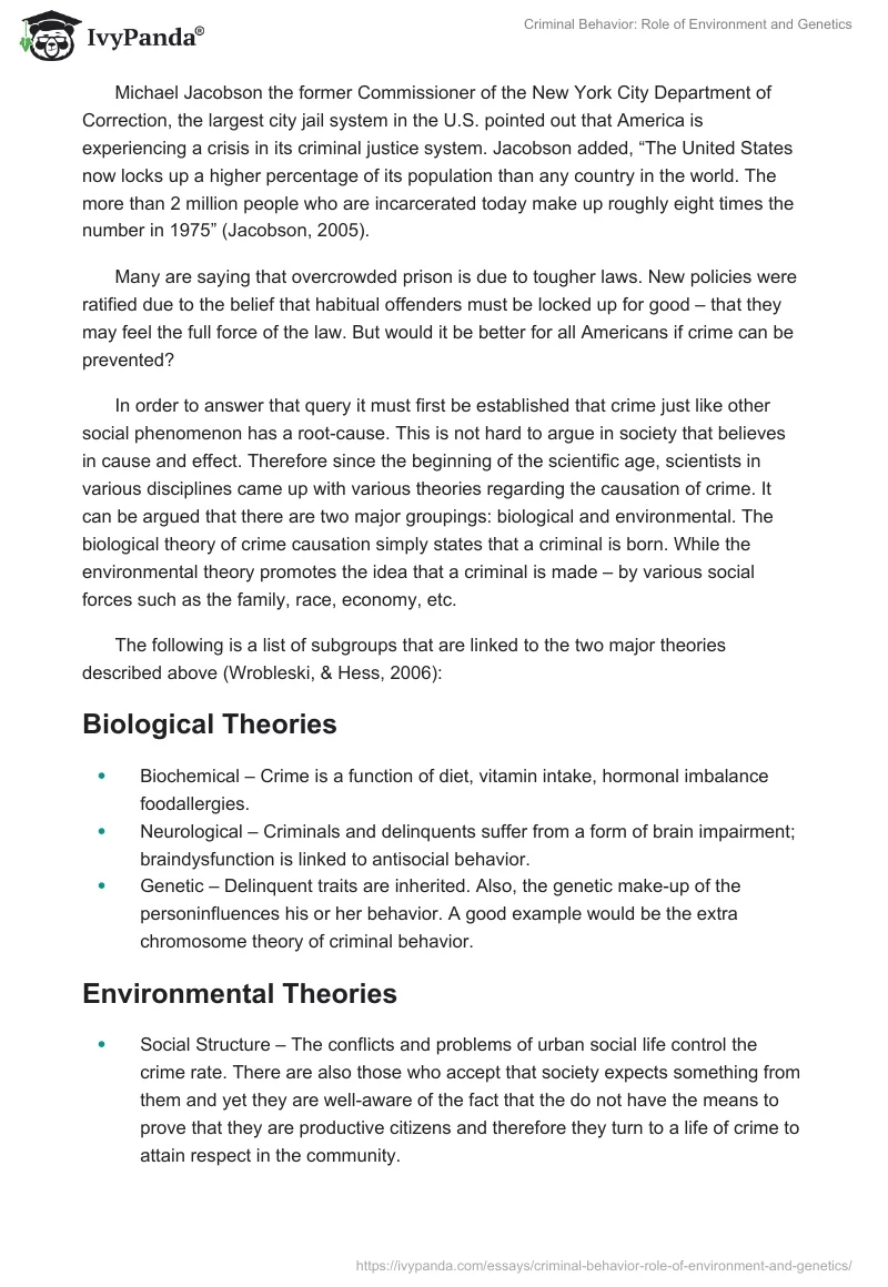 Criminal Behavior: Role of Environment and Genetics. Page 2
