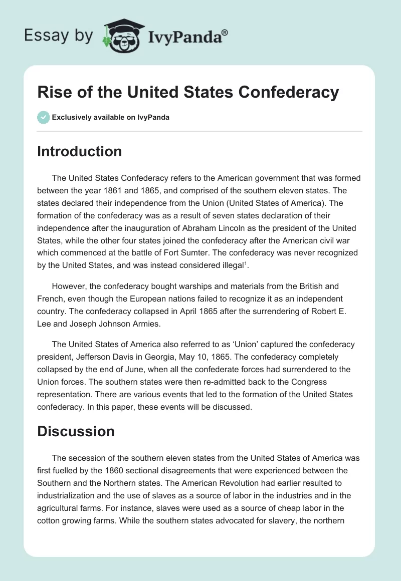 Rise of the United States Confederacy. Page 1