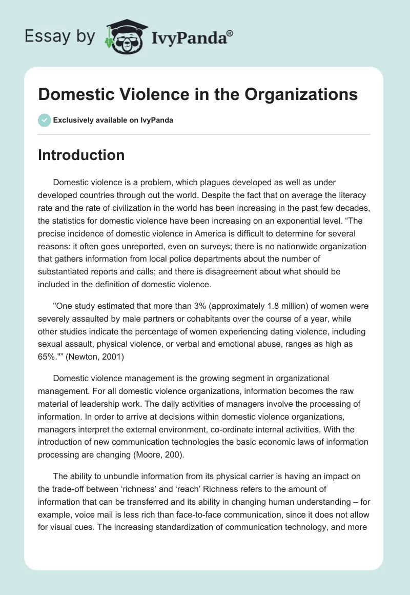 Domestic Violence in the Organizations. Page 1