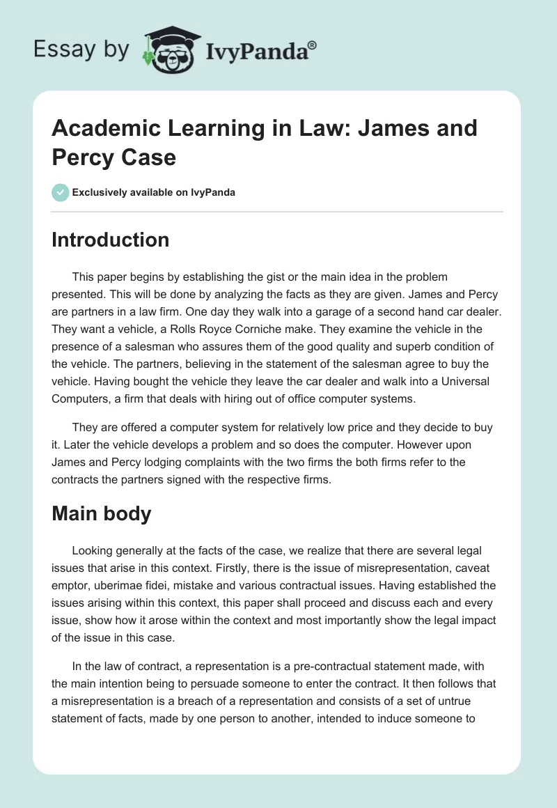 Academic Learning in Law: James and Percy Case. Page 1