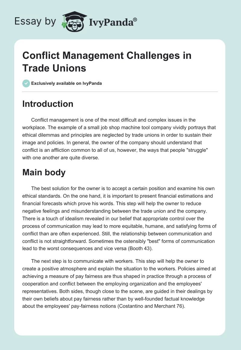 Conflict Management Challenges in Trade Unions. Page 1