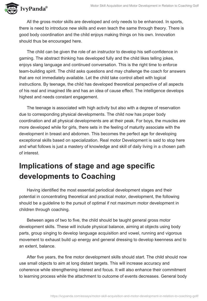 Motor Skill Acquisition and Motor Development in Relation to Coaching Golf. Page 4