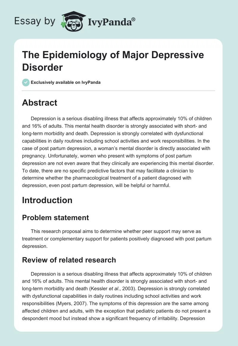 The Epidemiology of Major Depressive Disorder. Page 1