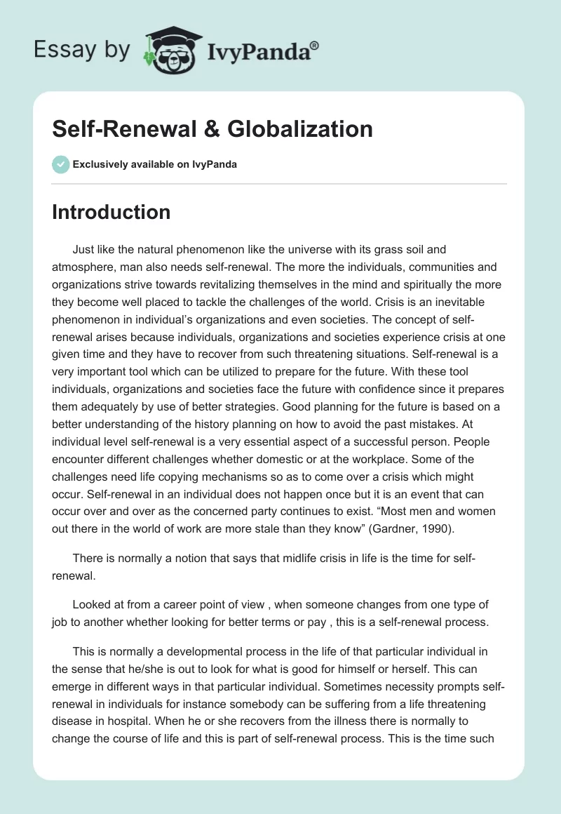 Self-Renewal & Globalization. Page 1