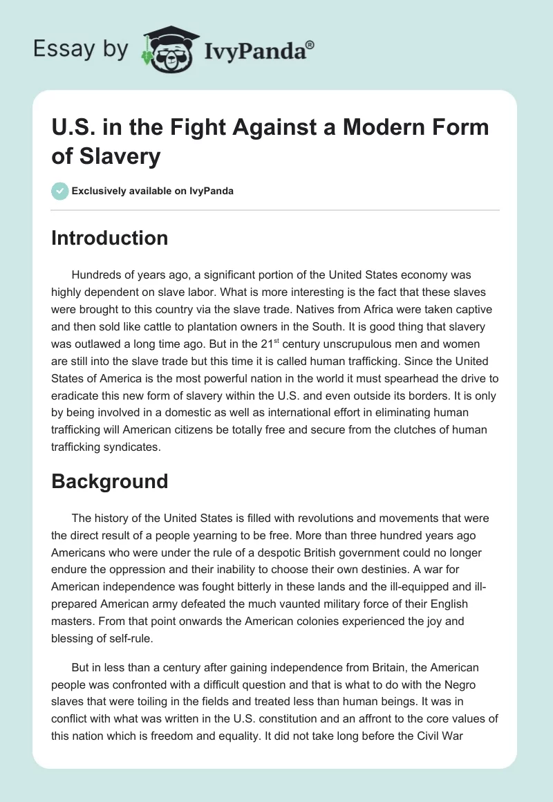 U.S. in the Fight Against a Modern Form of Slavery. Page 1