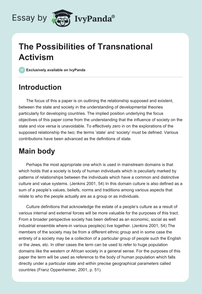 The Possibilities of Transnational Activism. Page 1
