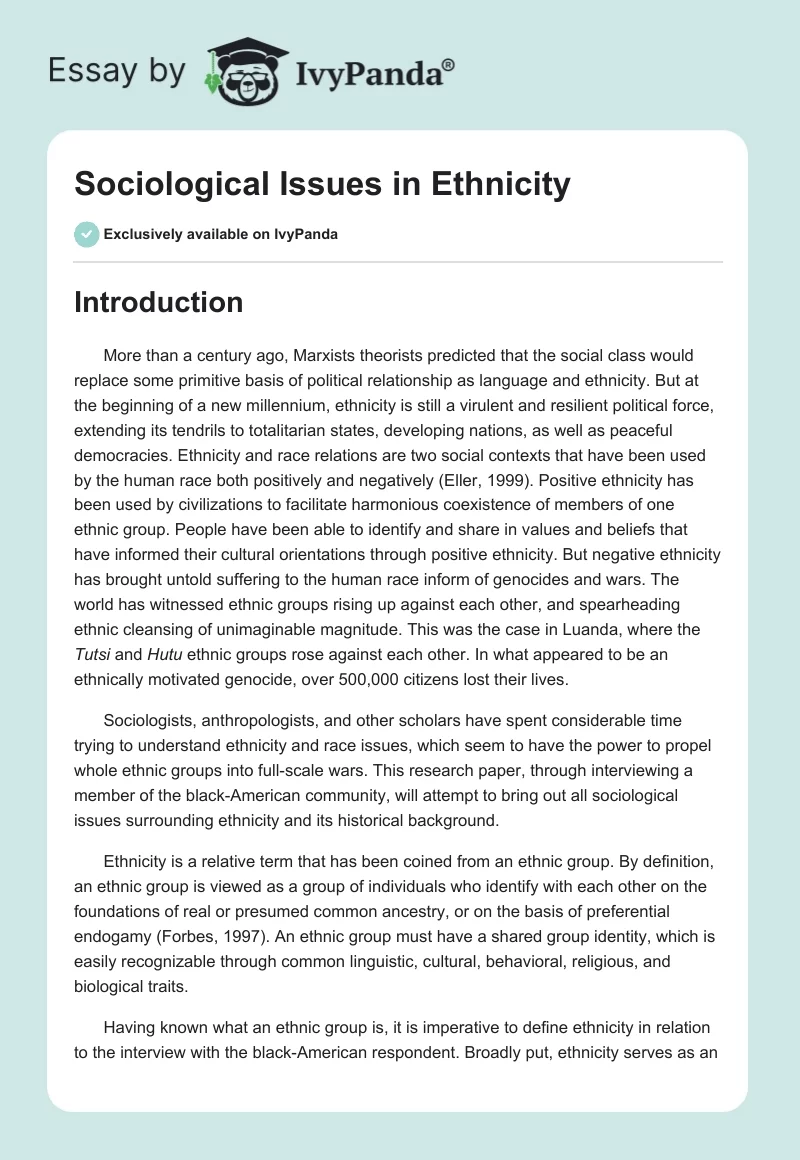 Sociological Issues in Ethnicity. Page 1