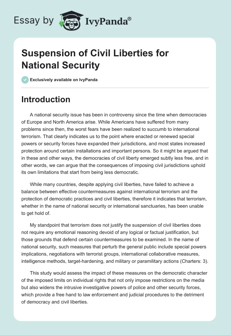Suspension of Civil Liberties for National Security. Page 1