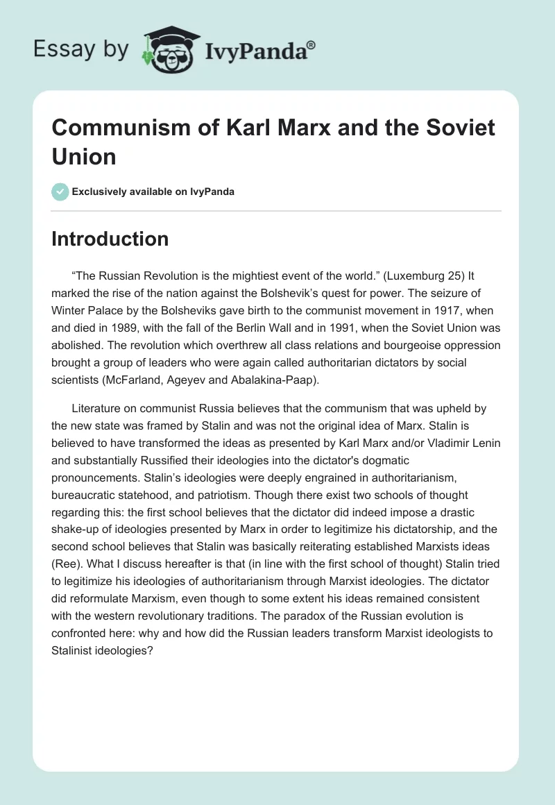 Communism of Karl Marx and the Soviet Union. Page 1