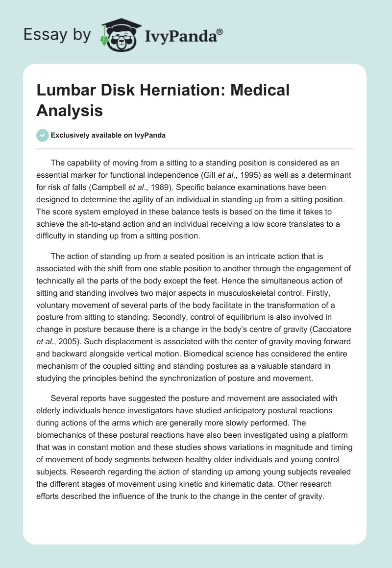 Lumbar Disk Herniation: Medical Analysis. Page 1