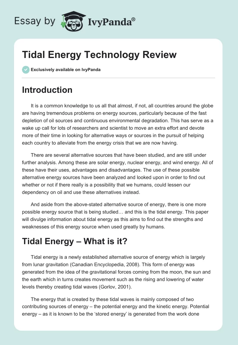 Tidal Energy Technology Review. Page 1