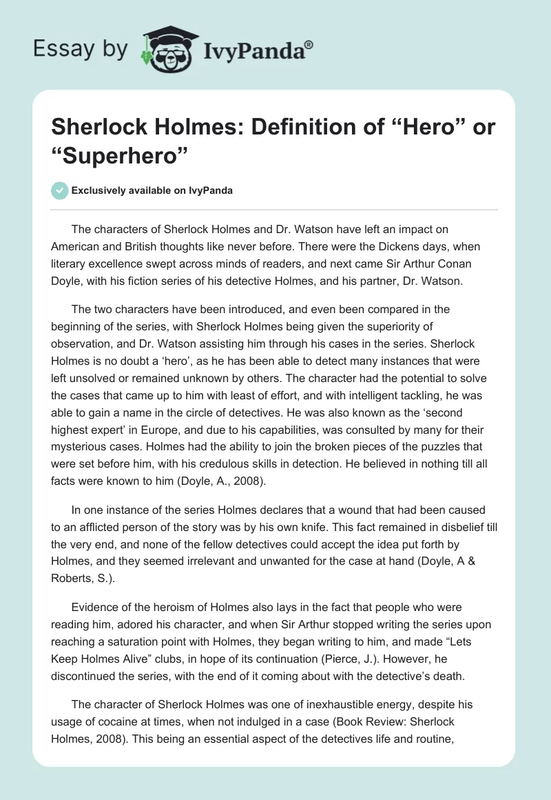 Sherlock Holmes: Definition of “Hero” or “Superhero”. Page 1