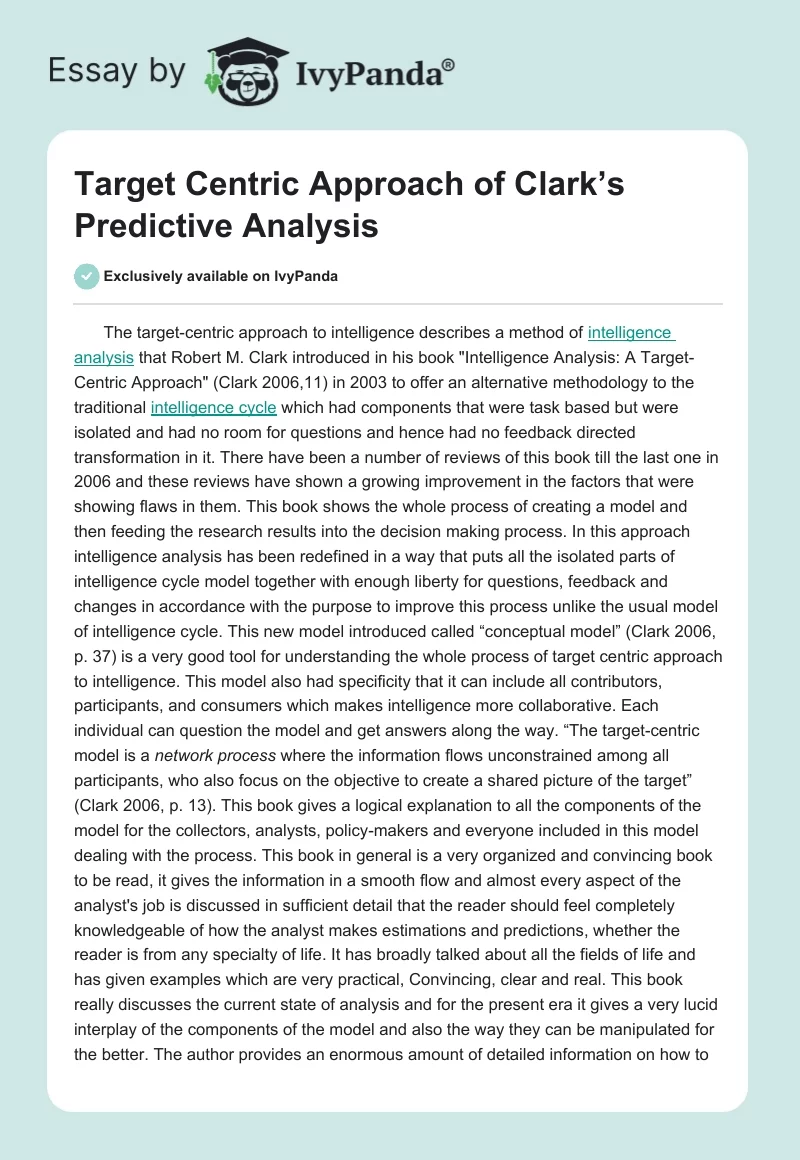 Target Centric Approach of Clark’s Predictive Analysis. Page 1